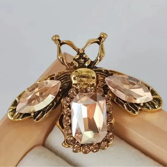 Vintage Boho Style Square Cut Yellow Sapphire Bee Inserts Brooch Pin Elegant - Picture 2 of 5